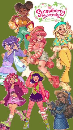 the cartoon characters are all dressed up in different outfits and hair colors, including one girl with