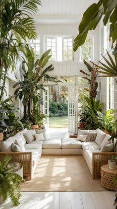 a living room filled with lots of plants