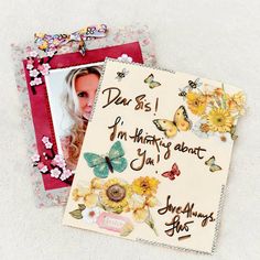 two greeting cards, one with butterflies and the other with sunflowers on it