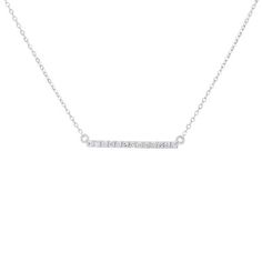 Simple, yet stunning this straight bar pendant highlights 0.13 carats of round brilliant cut diamonds.