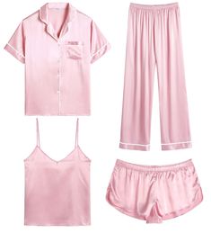 PRICES MAY VARY. 【Premium Material】--- This 4 piece pajama set is made of high-quality satin(95% Polyester, 5% Spandex), which is very soft, lightweight, and comfortable. This lightweight pajama set has a silky texture that will make you feel smooth and shiny, never pilling or fading, and help you sleep well, dreamlike. 【4Pcs Pajama Set】--- Women 4 pcs pjs sets include spaghetti strap cami top, a button-down short sleeve sleepshirt, a pair of shorts, a pair of long pants. This four-piece sets fo Cute Pyjama, Nightwear Fashion, Cosplay For Women, Pijamas Women, Satin Pjs, Pyjama Satin, Satin Sleepwear, Silk Sleepwear, Pajamas Sets