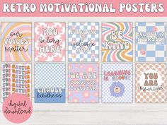 the retro motivational posters are in pastel colors