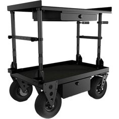 an image of a black cart with wheels on white backgrounnds and no background