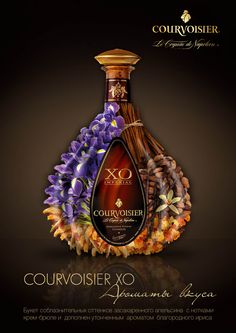 a bottle of courvoisier xo with flowers in the top and bottom