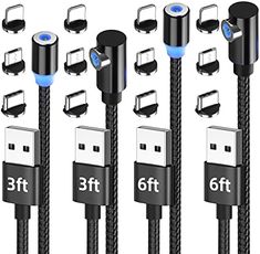 four different types of usb cables connected to each other with the number six on them