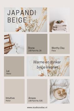 the color scheme for an interior design project in beige and grey, with white accents