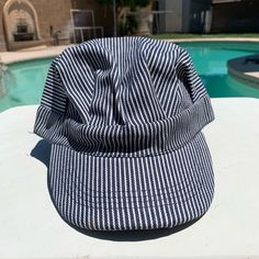 Blue And White Striped Train Engineer Hat Adult Size 3 Available, Message Me If You Want To Bundle For A Discount Train Engineer Hat, Engineer Hat, Train Engineer, Message Me, White Blue, Blue White, Color Blue, Engineering, Blue And White