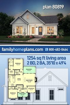 two story house plans with front porch and living area in the same floor plan,