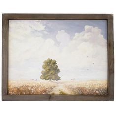 an oil painting of a tree in the middle of a field