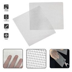 three pieces of white mesh fabric with different patterns