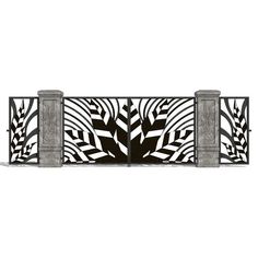 an artisticly designed gate is shown against a white background with black and white designs