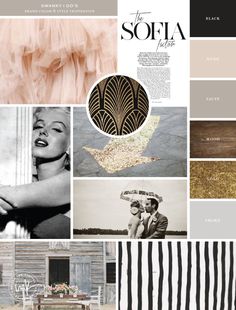 the color scheme is black, white, and gold for this fashion advertiser