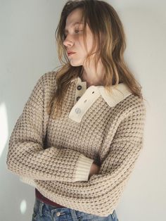 Composition : ACRYLIC 77% NYLON 9% WOOL 8% PBT 6%Country of Origin : China Chic Beige Sweater With Ribbed Collar, Chic Beige Cropped Sweater, Chic Cropped Beige Sweater, Fall Beige Textured Knit Cropped Sweater, Beige Textured Knit Cropped Sweater For Fall, Beige Textured Wool Sweater, Beige Textured Knit Cropped Sweater, Cream Cropped Sweater With Textured Knit Long Sleeves, Cropped Textured Knit Beige Sweater