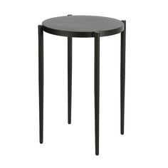 a small black table with two legs and a round top on an isolated white background