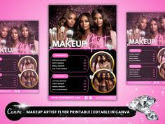 the makeup artist flyer is displayed on a pink background