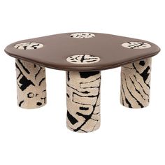 an animal print table with two legs