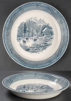 two plates with blue and white designs on them