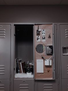 the lockers are filled with various items and things to put in them for storage