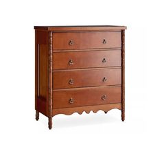 a wooden dresser with five drawers on one side and an open drawer on the other