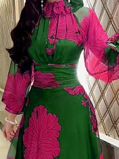 Affordable price buy Blouse on Stylewe, SPU: 15SH2RF438, Color: Green, Material:Polyester, Theme:Spring/Fall. Garden Of Time Dress, Tea Party Outfits For Black Women, Summer Blouse Outfit, Tight Midi Dress, Buy Blouse, Church Attire, Floral Chiffon Blouse, Tea Cafe, Outfits Dress