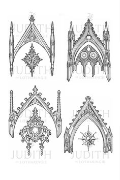 four different architectural designs from the book gothic architecture by j h luth, and other authors