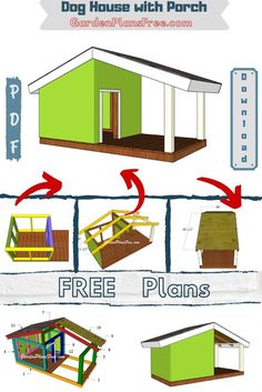 the plans for a dog house with porch