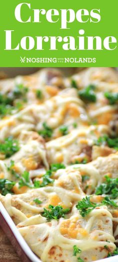 a casserole dish with cheese and parsley on top