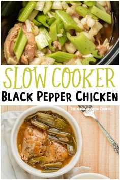 slow cooker black pepper chicken with asparagus and potatoes