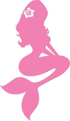 a pink silhouette of a mermaid with a flower in her hair