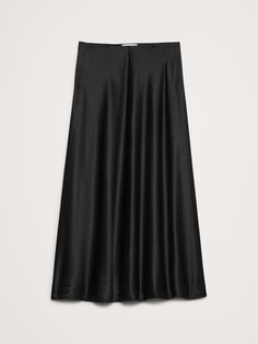 Cut from our signature silk charmeuse, this midi skirt employs a paneled construction and is cut on the bias for beautiful, flowing drape.  High-waisted.  A-line.  Long midi length hits just above the ankles.  Hidden elastic waistband.  Center-front and center-back seam detail.  Unlined.  *This style runs large.  Consider sizing down.  High-waisted.  A-line.  Long midi length hits just above the ankles.  Model: Size S, 5'10" (178cm).  *This style runs large.  Consider sizing down. Black Satin Bias Midi Skirt Outfit, Slip Black Midi Skirt, Chic Bias Cut Midi Skirt, Black Relaxed Silk Skirt, Relaxed Black Satin Skirt, Long Midi Skirt, Long Midi, Silk Midi Skirt, Black Midi Skirt