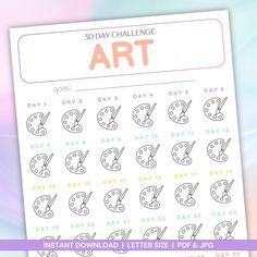 the 30 day challenge sticker sheet for art