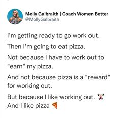 Just a quick reminder from Woman-in-Charge Molly Galbraith that: ⁠ ⁠ 🏃🏼‍♀️ you don't have to "earn" your food with exercise⁠ 🍕 food isn't a "reward" for working out⁠ I Like Pizza, Exercise Food, Nutrition And Fitness, Fitness Coaching, Just Give Up, Eat Pizza, Mindset Coaching, Coaching Program, Fitness Coach