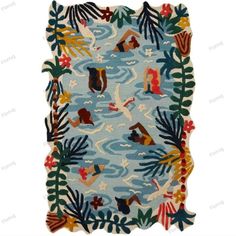 a rug with an image of people swimming in the water