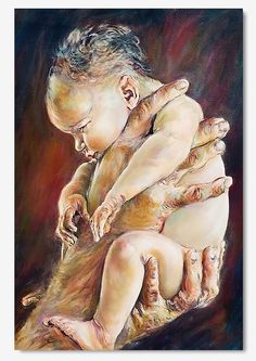 a painting of a baby holding it's mother