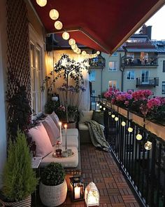 an outdoor patio with lots of lights on it