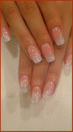 Simple Wedding Nails, Wedding Day Nails, Gel Pedicure, Wedding Nails French, Wedding Nails Glitter, White Glitter Nails, Manicure Gel, Homecoming Nails Acrylic, Wedding Nails Design