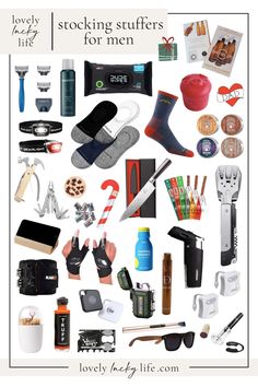 a collage of various items that include shoes, socks and other things