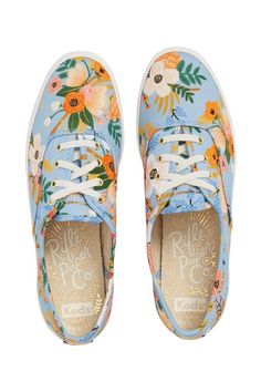 Comfy Sneakers Perfect for Summer Dresses: Keds x Rifle Paper Co. Champion Floral Print Sneaker Flower Print Shoes, Colorful Sneakers, Print Shoes, Floral Canvas, Print Sneakers