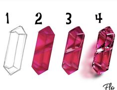 three different types of pink diamonds are shown in this image with the numbers below them