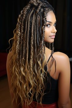 70 Best Box Braids Hairstyles for Every Occasion Triangle Part Box Braids, Chunky Box Braids, Ombre Box Braids, Braids With Shaved Sides, Short Box Braids, Braids With Curls, Hot Hair Styles, Boho Braids