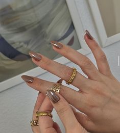 Chrome Nail Colors, Simple Fall Nails, Brown Nails, Autumn Nails, Chic Nails, Short Acrylic Nails, Chrome Nails