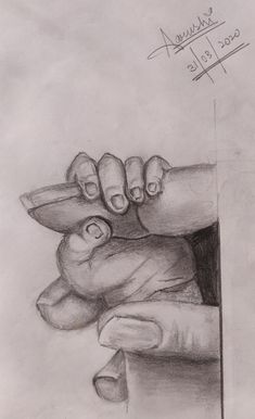 a pencil drawing of a hand holding a knife