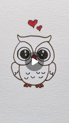 an owl with hearts on its head