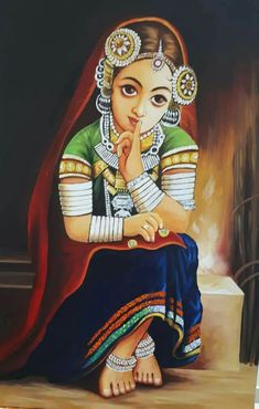 a painting of a woman sitting on the ground