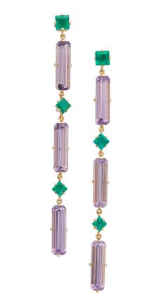 Amethyst & Emerald Cascade Earrings Flow Like Water, Jewelry Lookbook, Emerald Earrings, Amethyst Earrings, Dream Jewelry, Jewelry Inspo, Modern Jewelry, In Design, Cute Jewelry