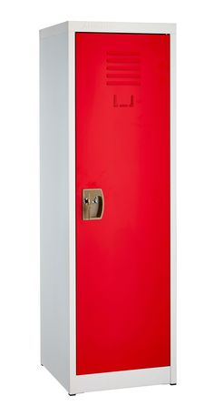 a red and white metal locker on a white background