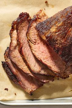 the meat is sliced and ready to be cooked on the grilling pan for consumption