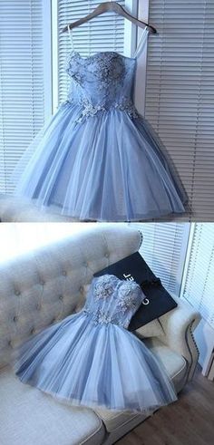 A Line Sweetheart Spaghetti Straps Tulle Homecoming Dresses With Appliques Dresses With Appliques, Tulle Homecoming Dress, Prom Dresses With Pockets, Social Dresses, Plus Size Prom, Graduation Dresses, Popular Dresses, Quince Dresses, Linnet