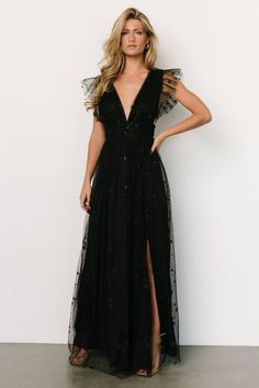 Natalia Floral Embellished Maxi Dress | Black + Gold | Baltic Born Black Tie Optional Wedding, Black Wedding Guest Dresses, Black Tie Wedding Guest Dress, Wedding Fits, Black Tulle Dress, Dusty Lilac, Black Tie Wedding Guests, Costume Noir, Dress Sage