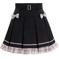 Elevate your preppy style with this black high-waist box pleat skirt. The charming bowknots and ruffle hem add a touch of femininity to this classic piece. The high waist design flatters your silhouette while the box pleats create a structured and elegant look. Pair it with your favorite top for a timeless and sophisticated ensemble.   Please note that this product includes only the skirt.  Garment Size   	 		 			Size 			S 			M 			L 			XL 		 		 			Waist 			64 			68 			72 			76 		 		 			Full Leng Bunny Cartoon, Steampunk Fashion Male, Gothic Skirts, Black Suspenders, Skirt Ruffle, Box Pleat Skirt, Pleat Skirt, Suspender Skirt, Black High Waist